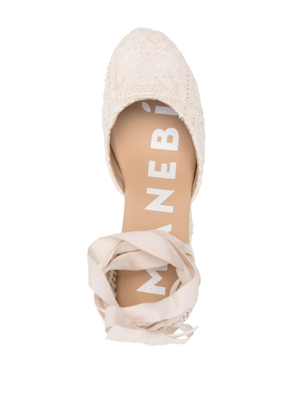 Espadrillas all'uncinetto Yucatán zeppa valenciana bianche G03WV NATURAL MANEBI 