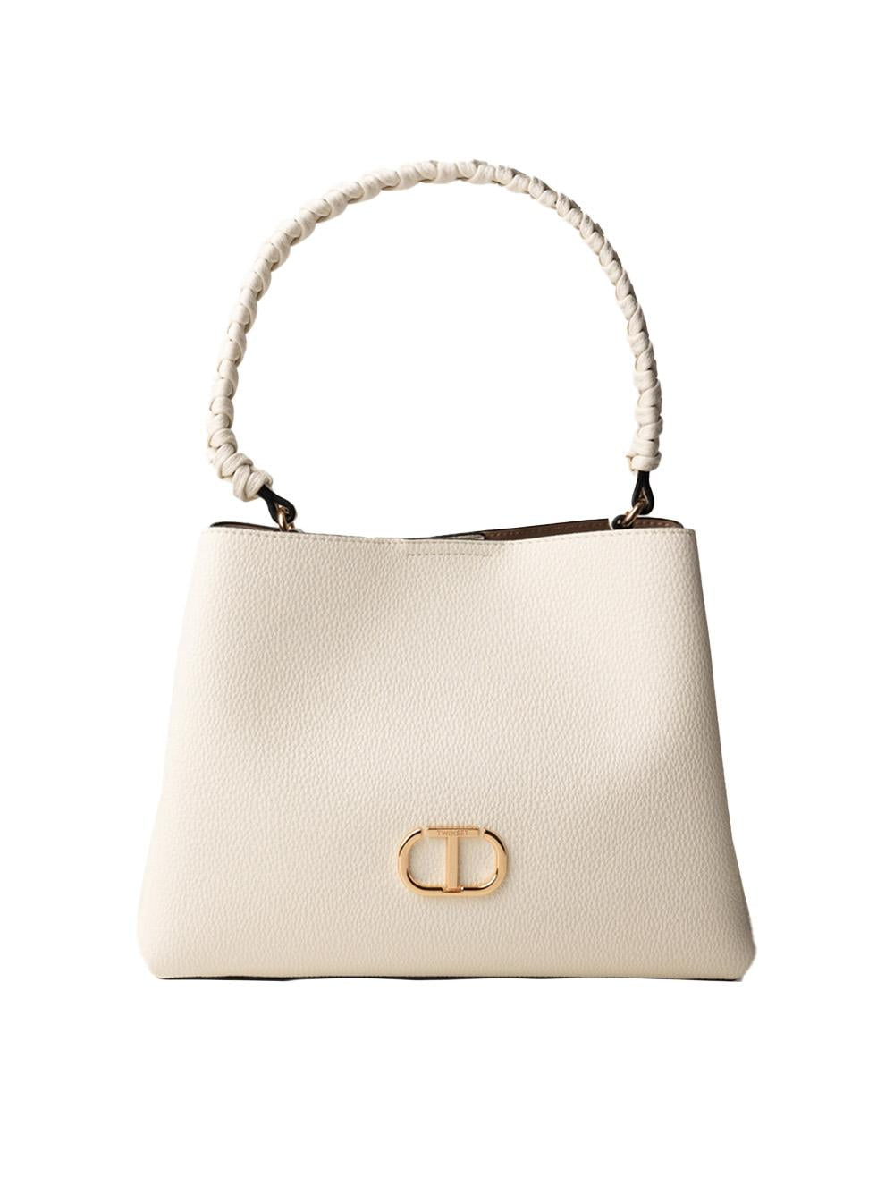 Borsa secchiello bianco manico intrecciato