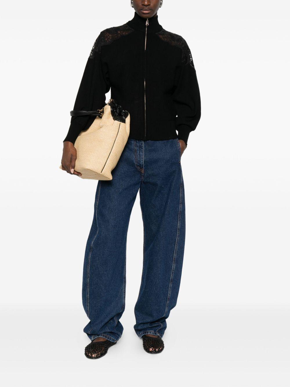 Giacca nera con zip e dettagli in pizzo floreale TWINSET 252TP3405 00006 TWINSET 