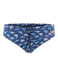 Blue swimsuit slip with shark pattern