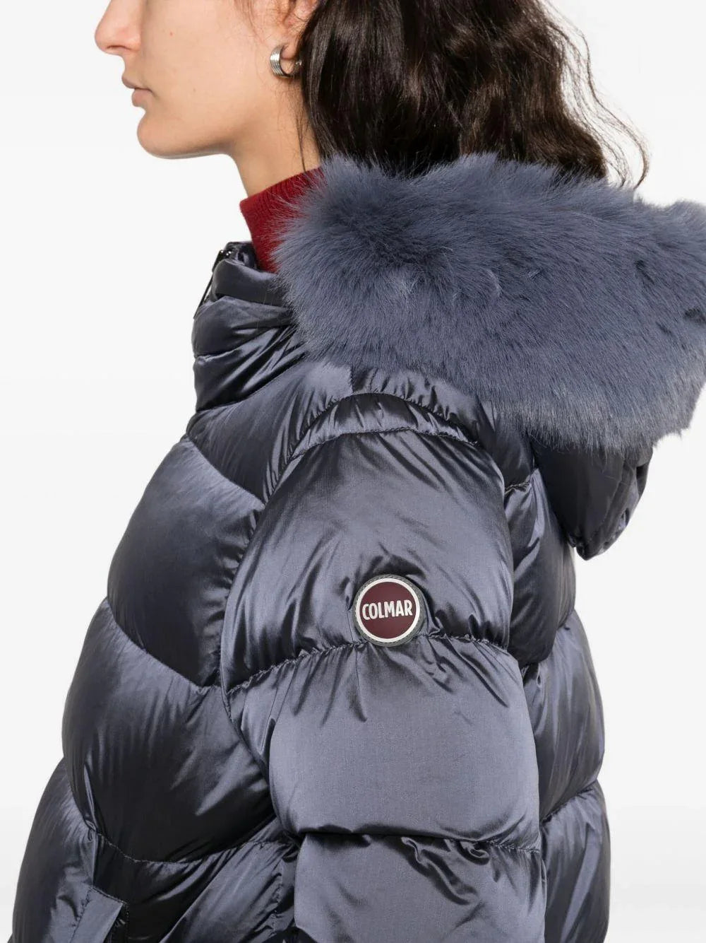 Giacca blu con cappuccio in pelliccia - Preludio Moda