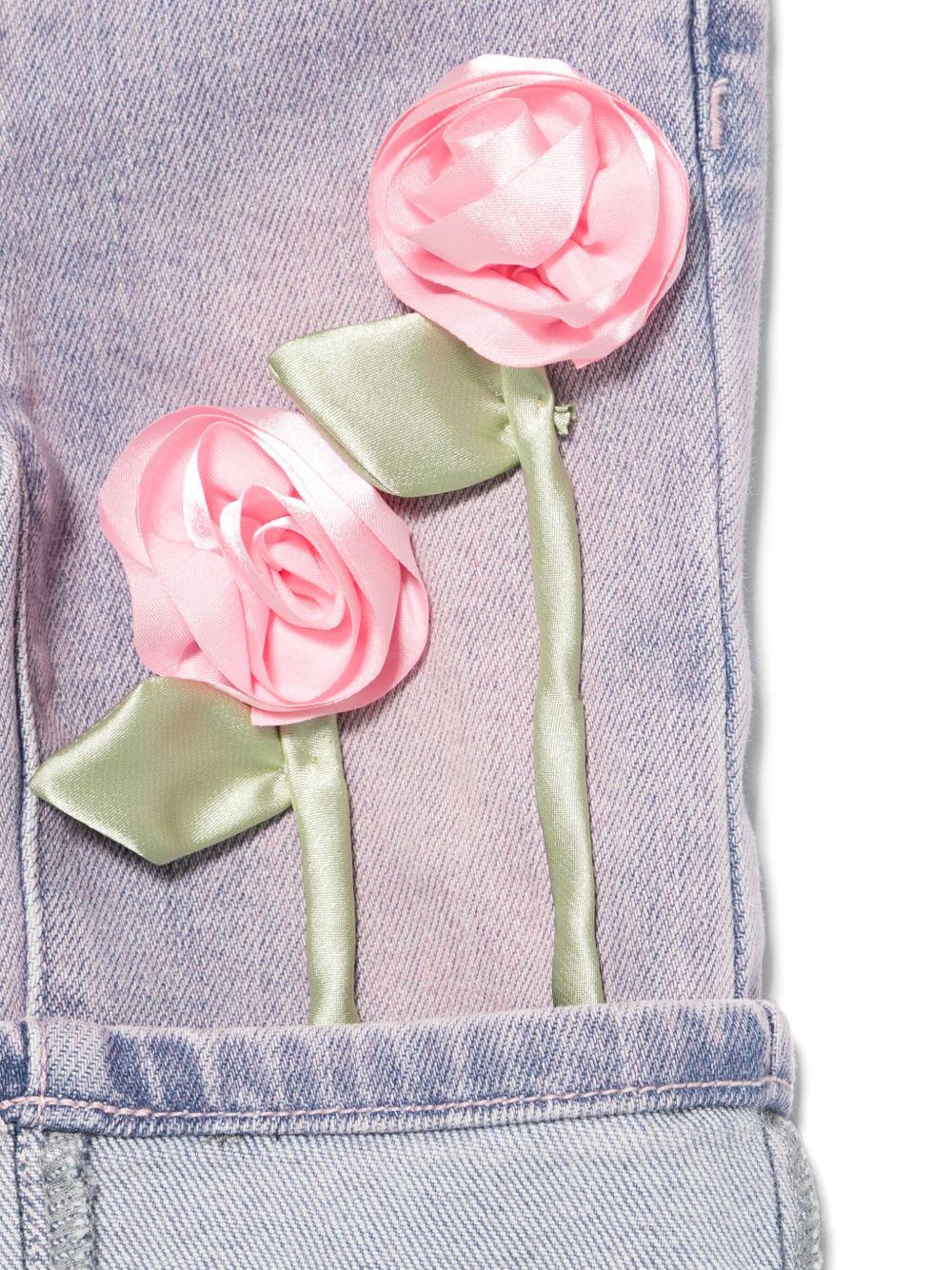 Jeans denim lilla con roselline neonata