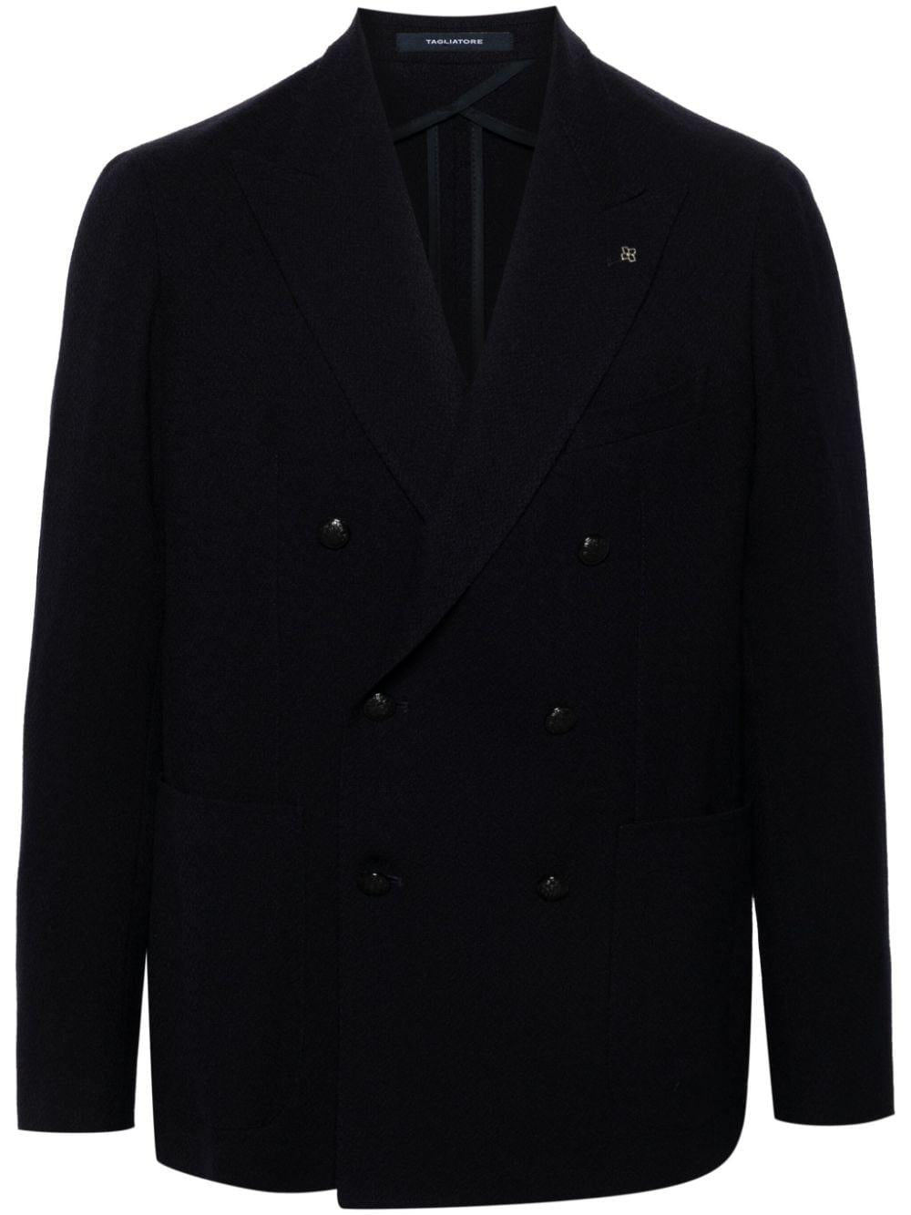 Blazer doppiopetto blu costruzione bouclé lana