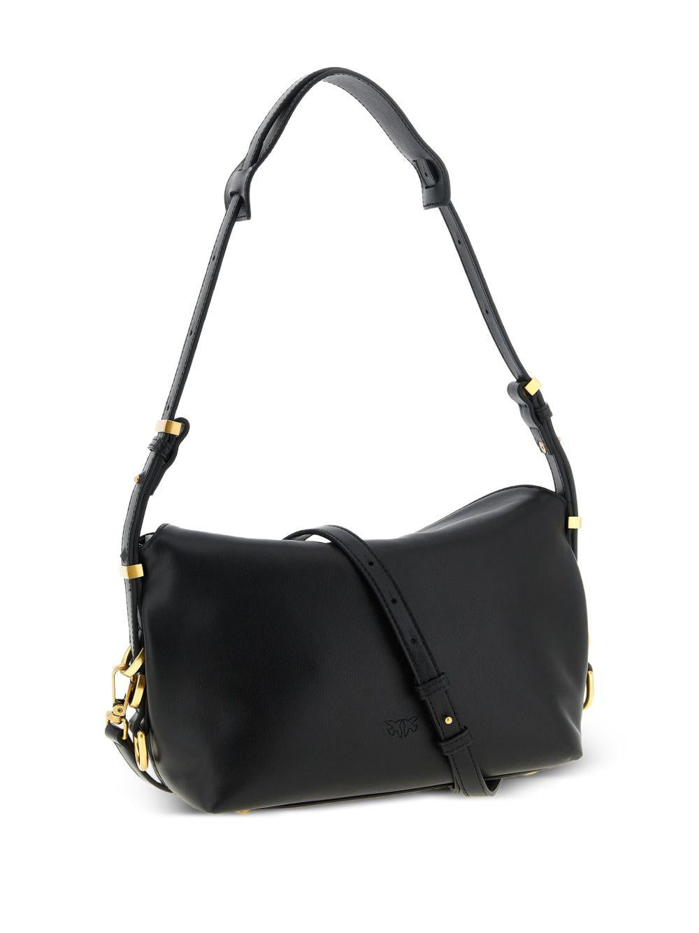 Borsa a spalla nera in pelle con anello inciso 105895A1ZX Z99Q PINKO 