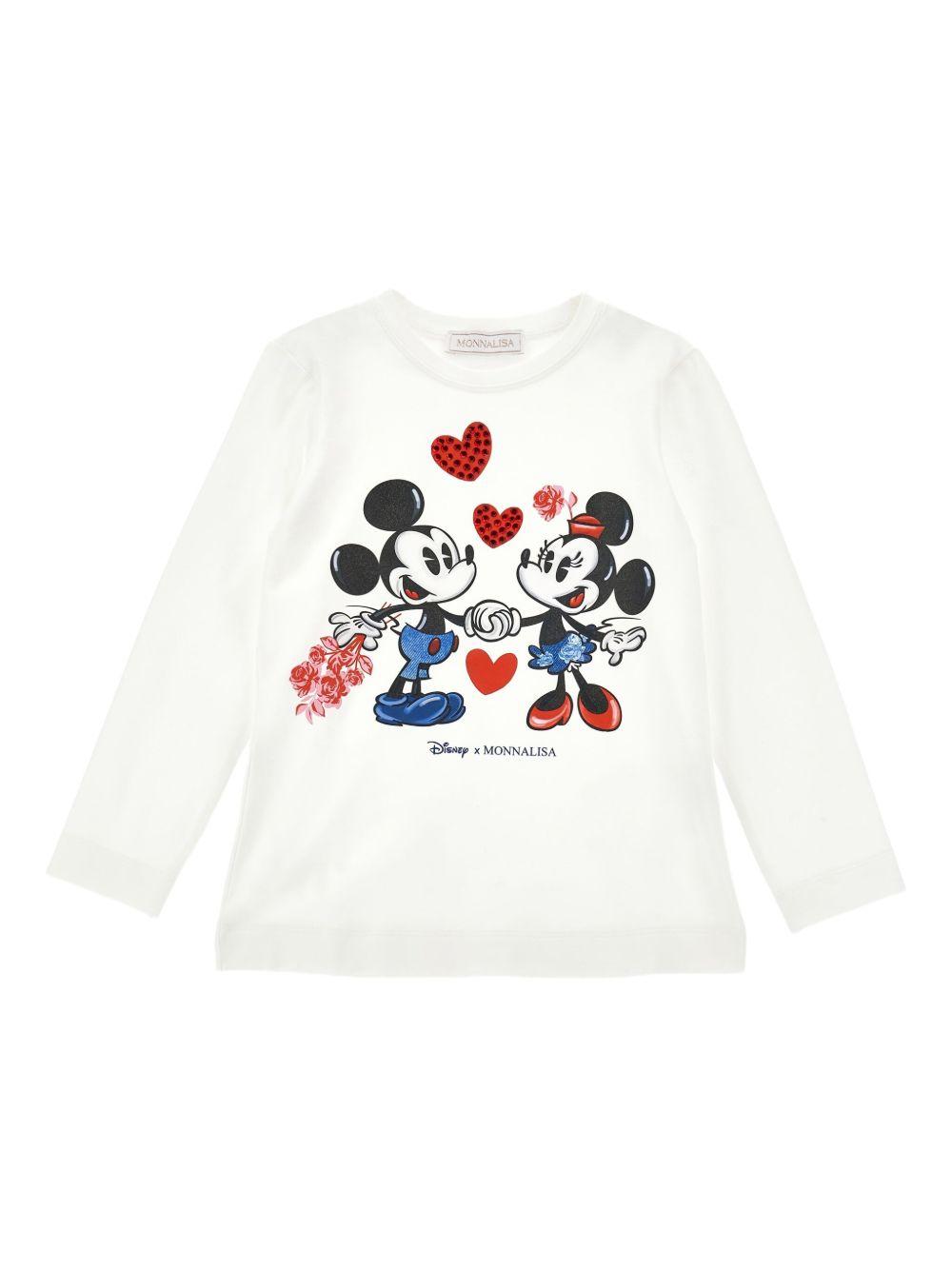 Top Bianco Maniche Lunghe Mickey e Minnie 19F6026003 0001 MONNALISA KIDS 