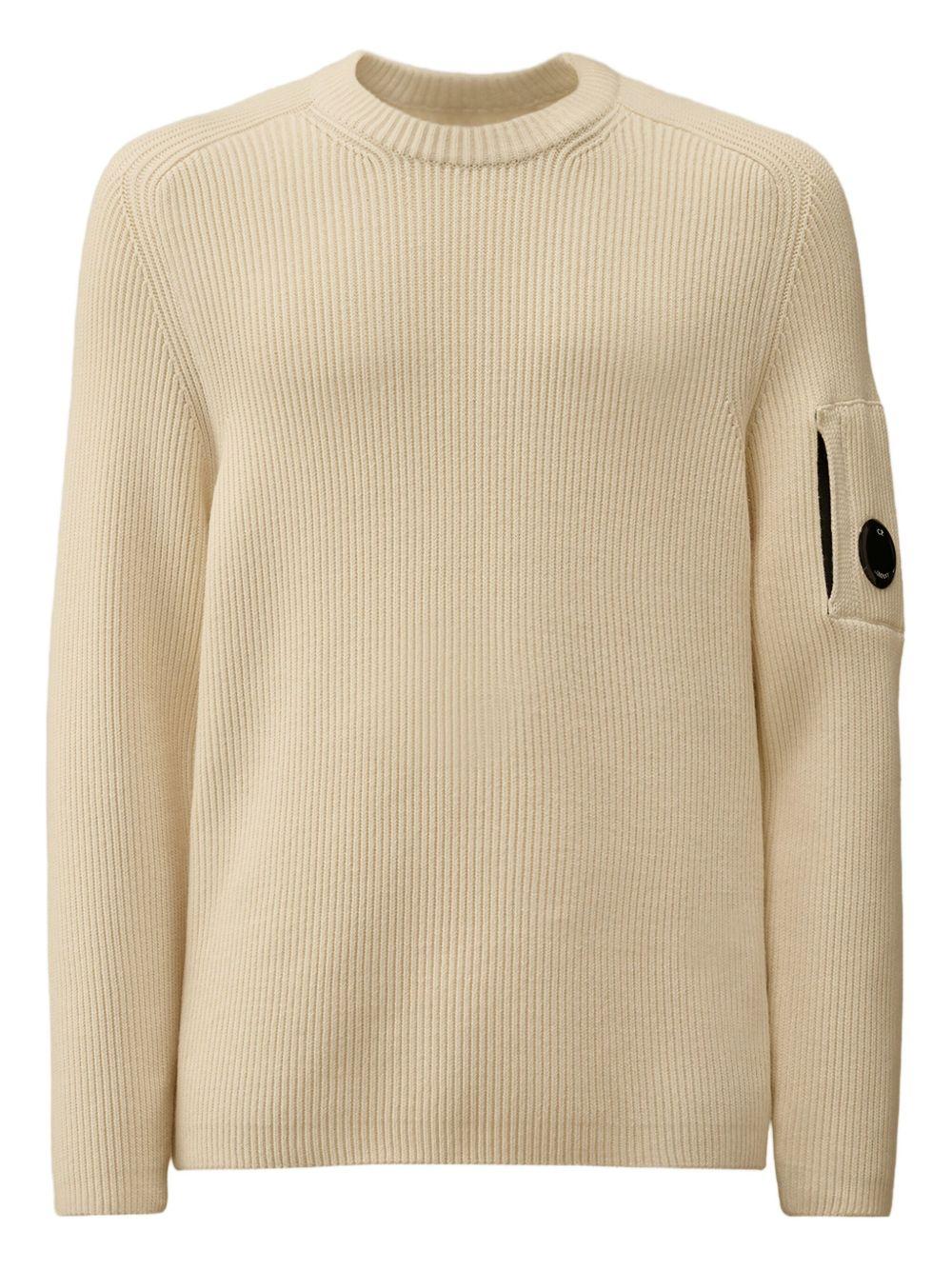Maglione Bianco a Coste Girocollo 19CMKN015A006608A 103 CP COMPANY 