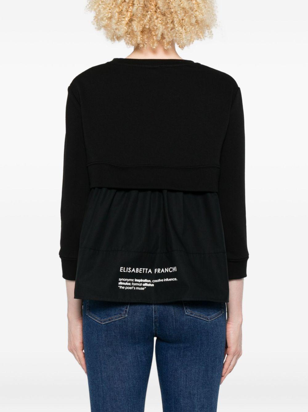 T-shirt Nera con Stampa Grafica e Bottoni Oro MD00656E2 110 ELISABETTA FRANCHI 