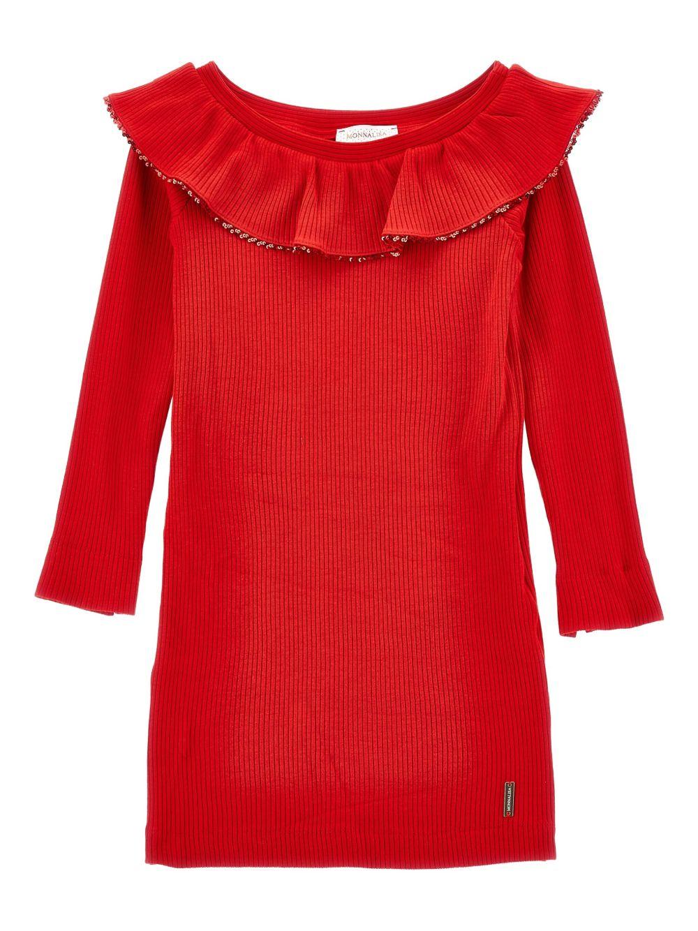 Abito Rosso Brillante in Maglia a Coste 71F9026214 0043 MONNALISA KIDS 