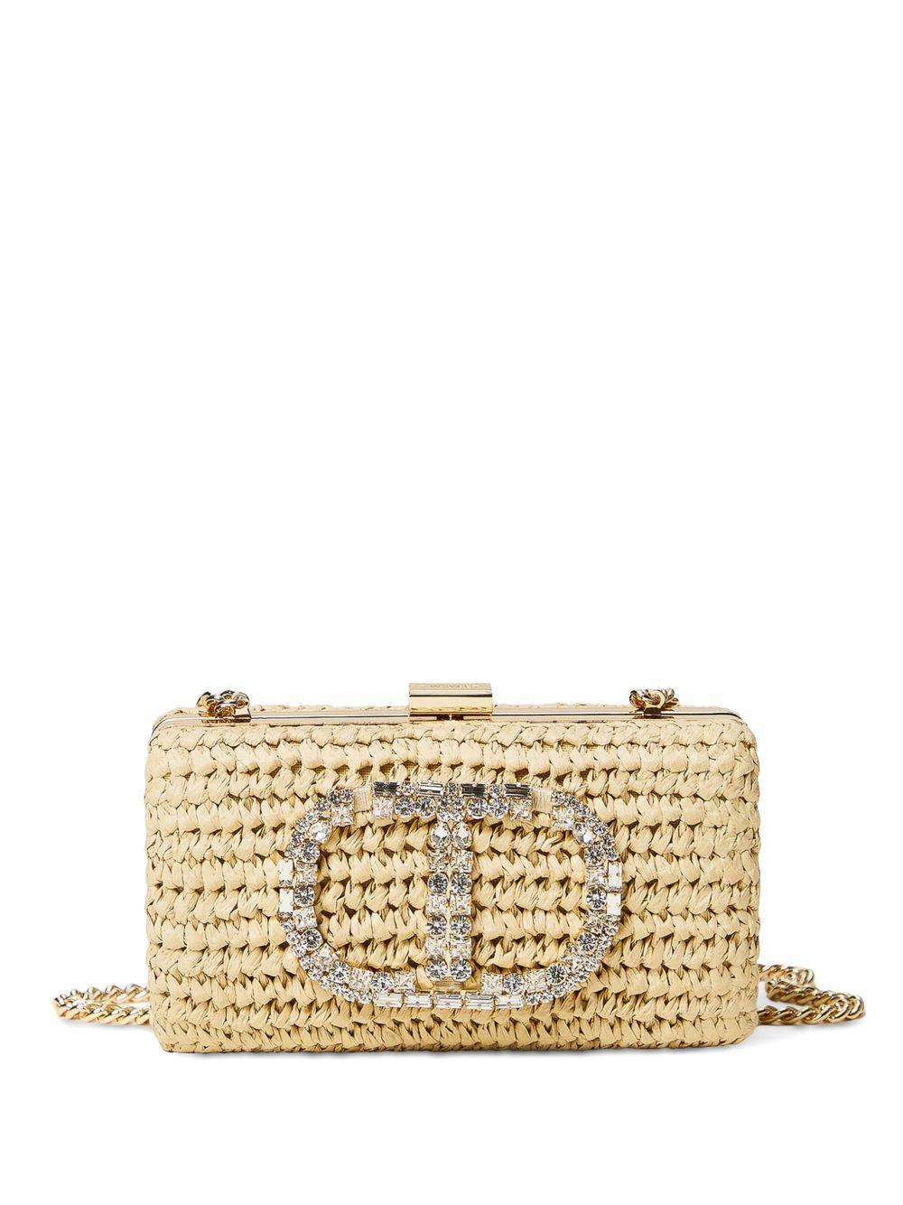 Clutch in paglia con Oval T con strass