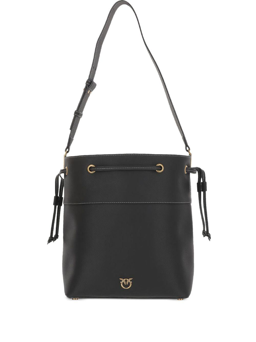 Borsa secchiello in pelle con tracolla nera