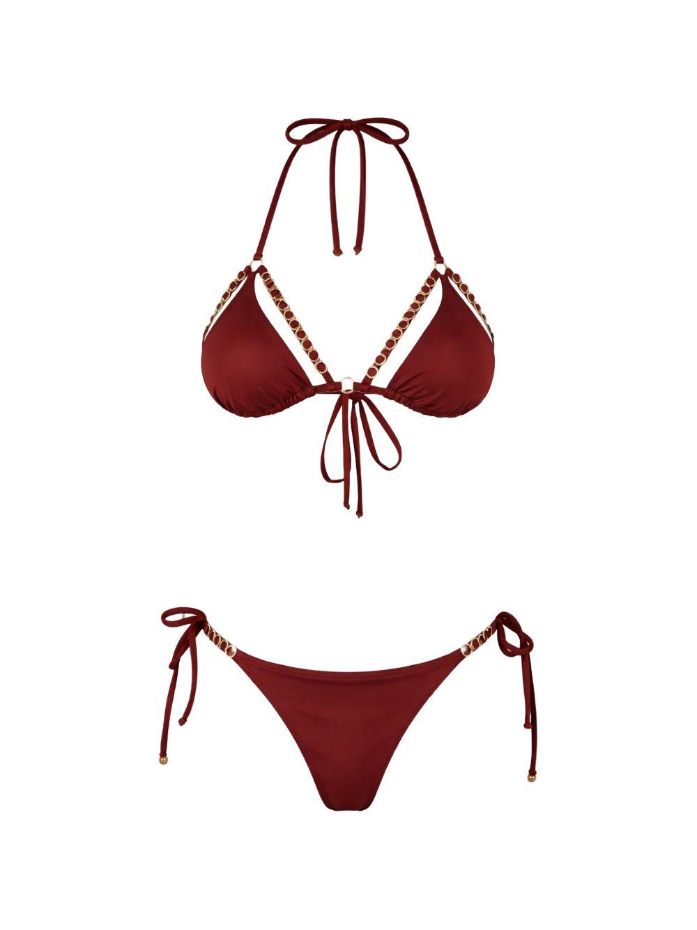 Costume triangolo e slip marrone con anelli oro BA30BA58 2312 MARGHERITA MAZZEI 