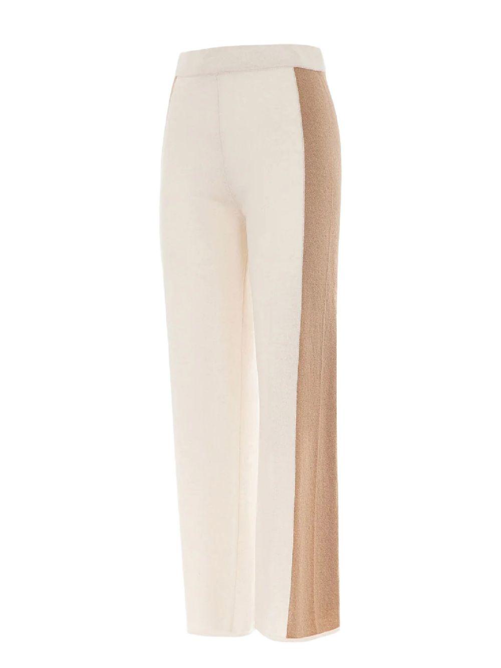 Pantalone panna con bande laterali cammello - Preludio Moda