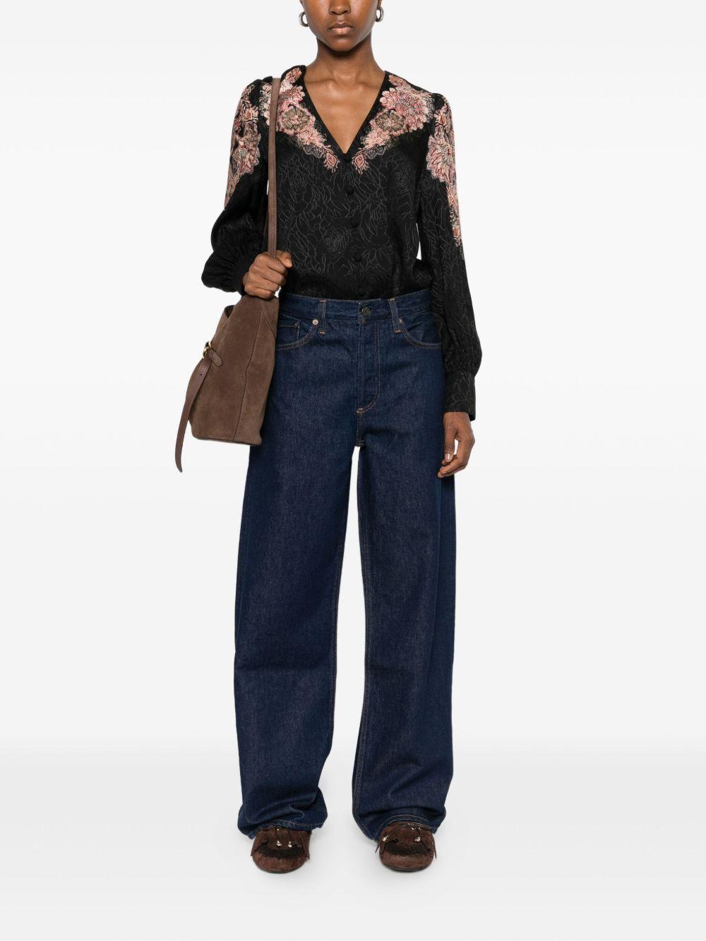 Camicia nero ruggine a fiori con scollo a V 252TP2046 12742 TWINSET 