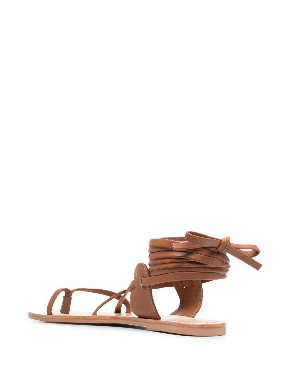 St Tropez Tie-Up Leather Sandals tie-up tan L71Y0 TAN MANEBI 