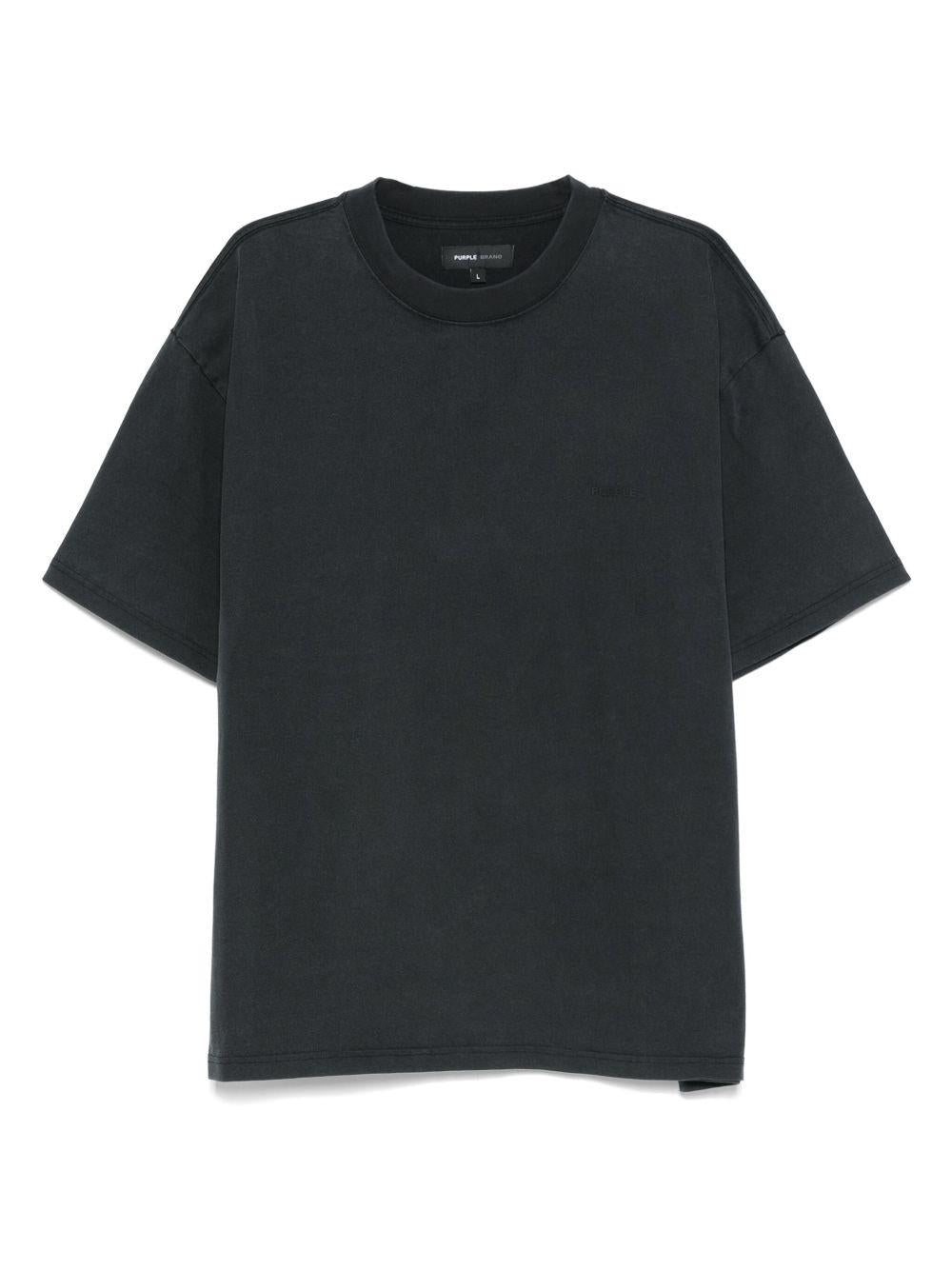 T-shirt Nera in Cotone con Logo Stampato P123 HJBB724 PURPLE BRAND 