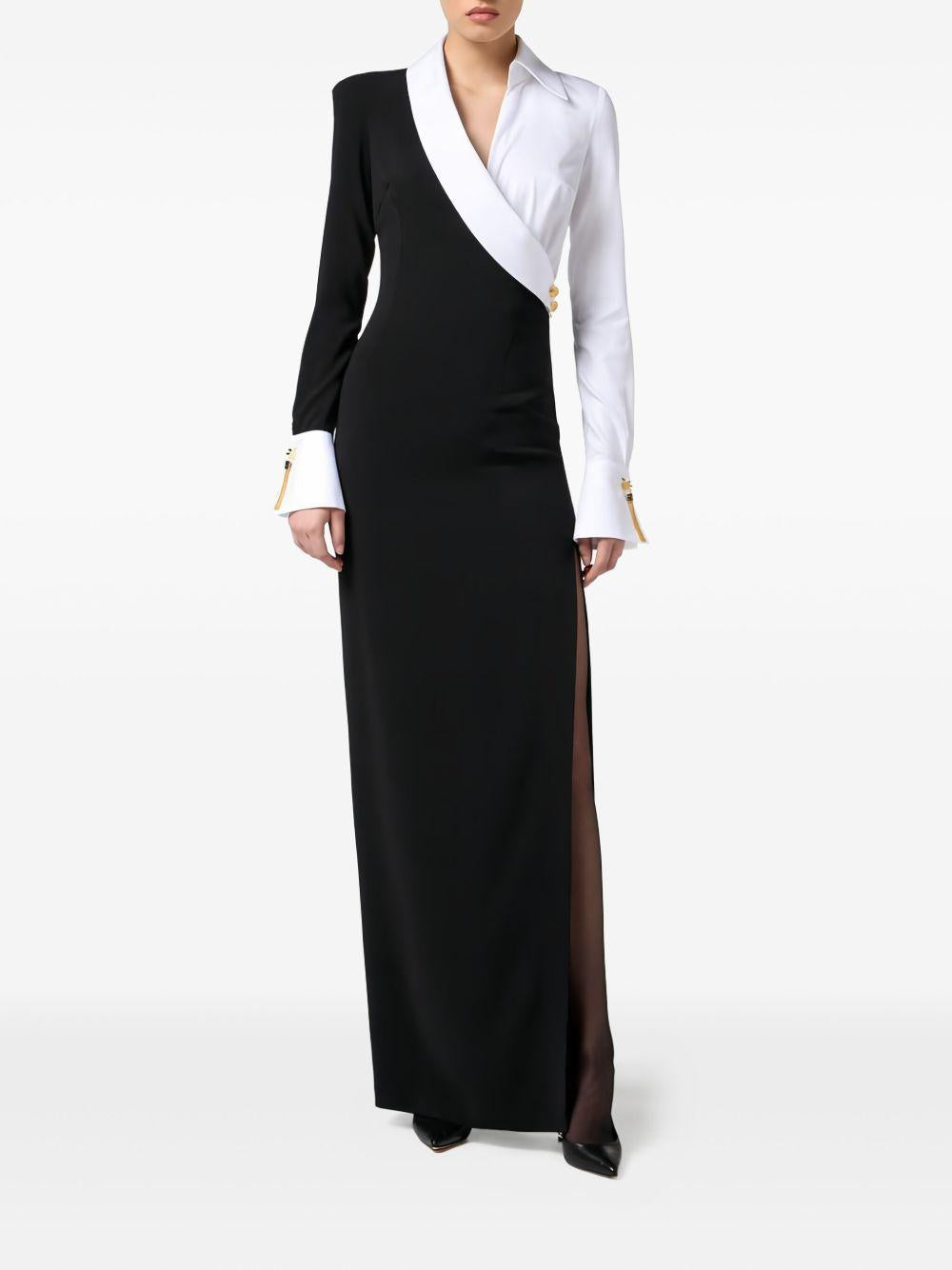 Abito Lungo con Spacco Bianco e Nero ABR0557E2 222 ELISABETTA FRANCHI 