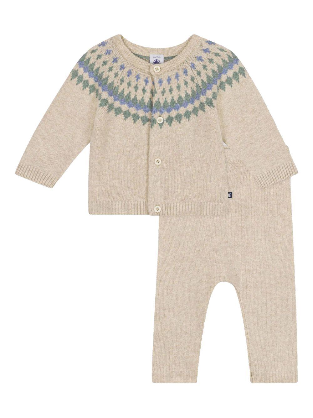 Set in maglia beige  con fantasia (2pz)