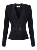 Blazer con Scollo a V e Cintura con Fibbia