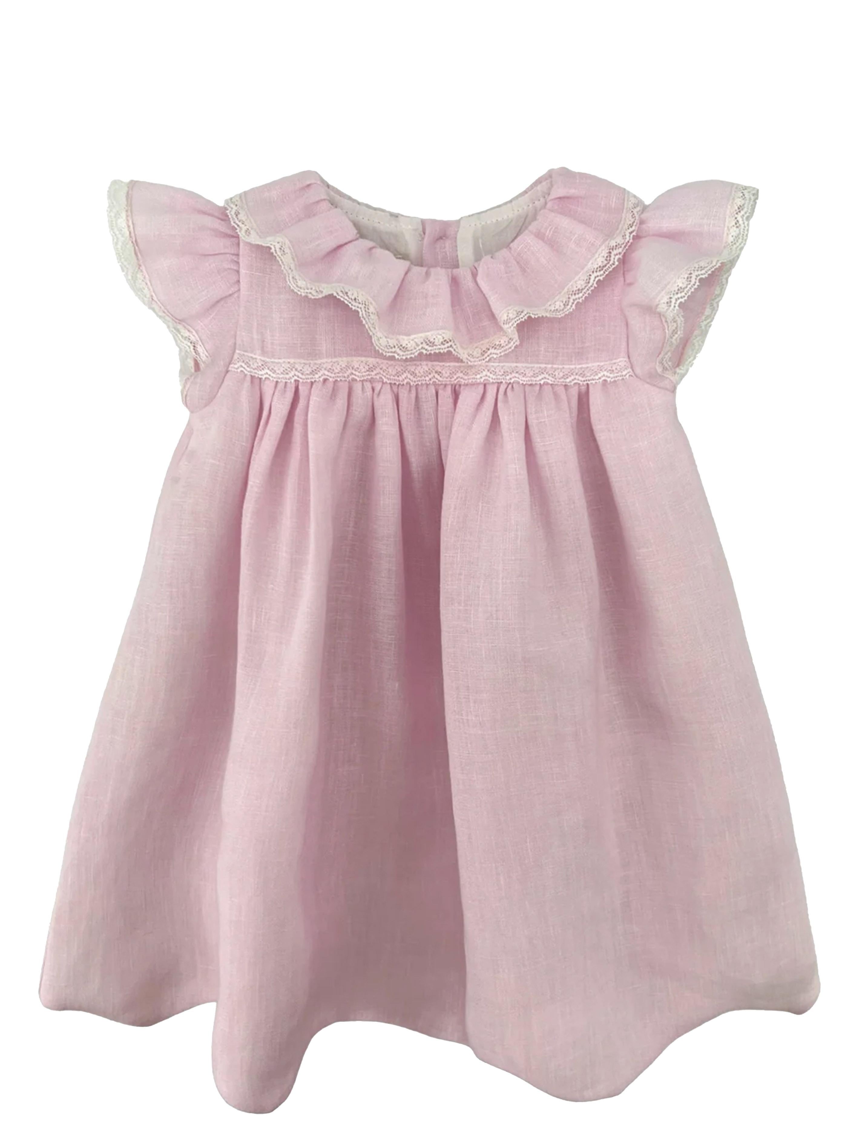 Abito neonata rosa lino