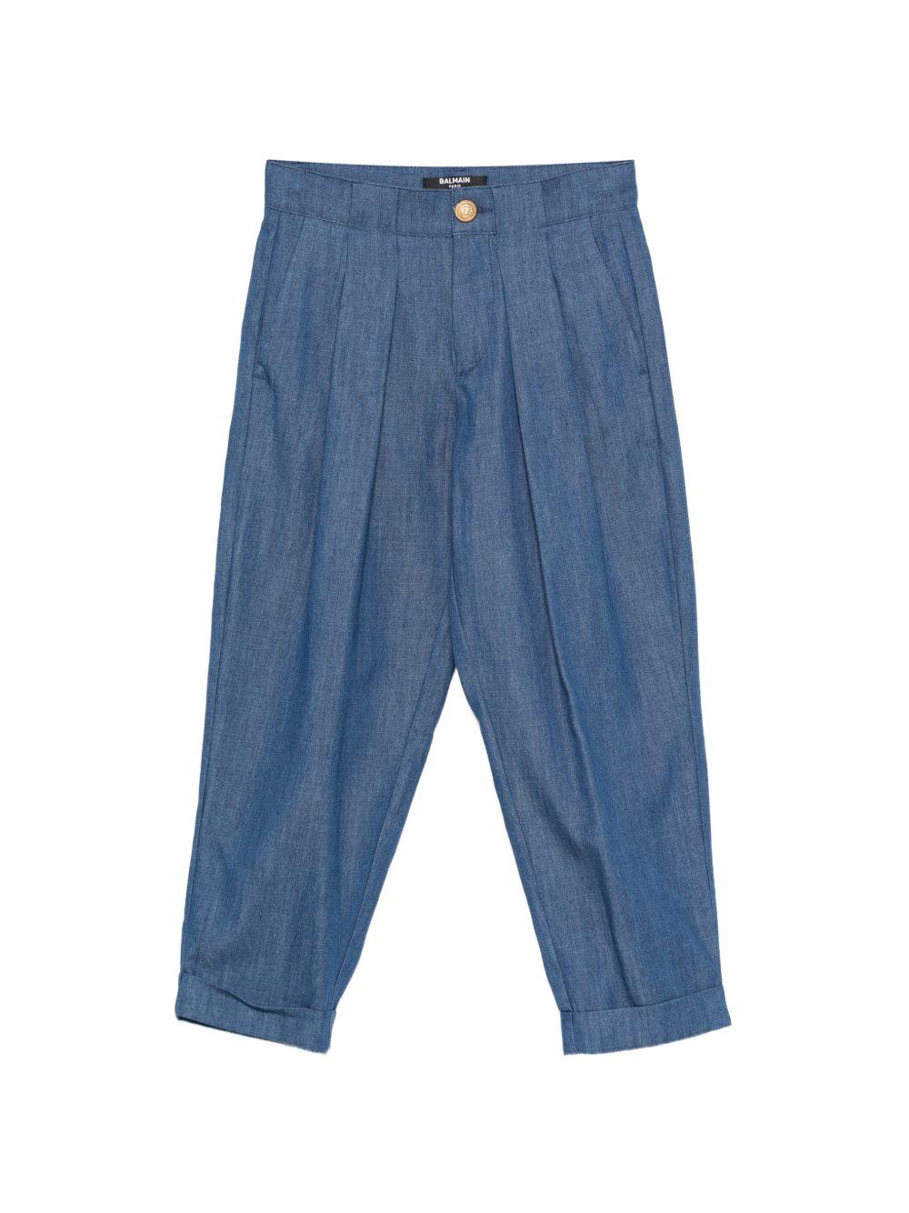Pantaloni a vita alta con risvolti BY6R50P0588 625 BALMAIN KIDS 