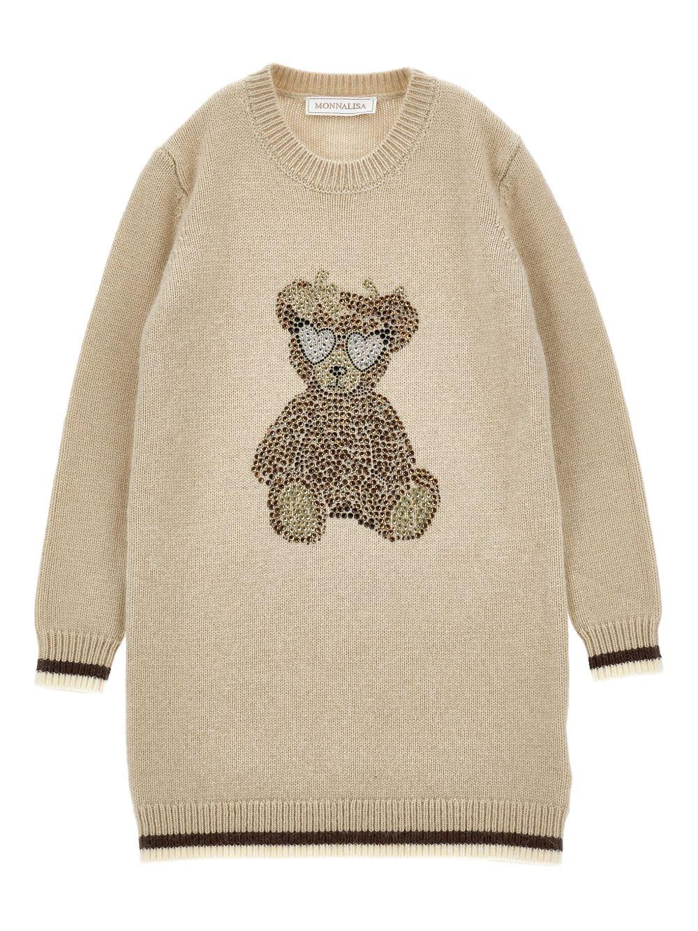 Abito Beige in Maglia con Stampa Bear 19F9166061 0002 MONNALISA KIDS 