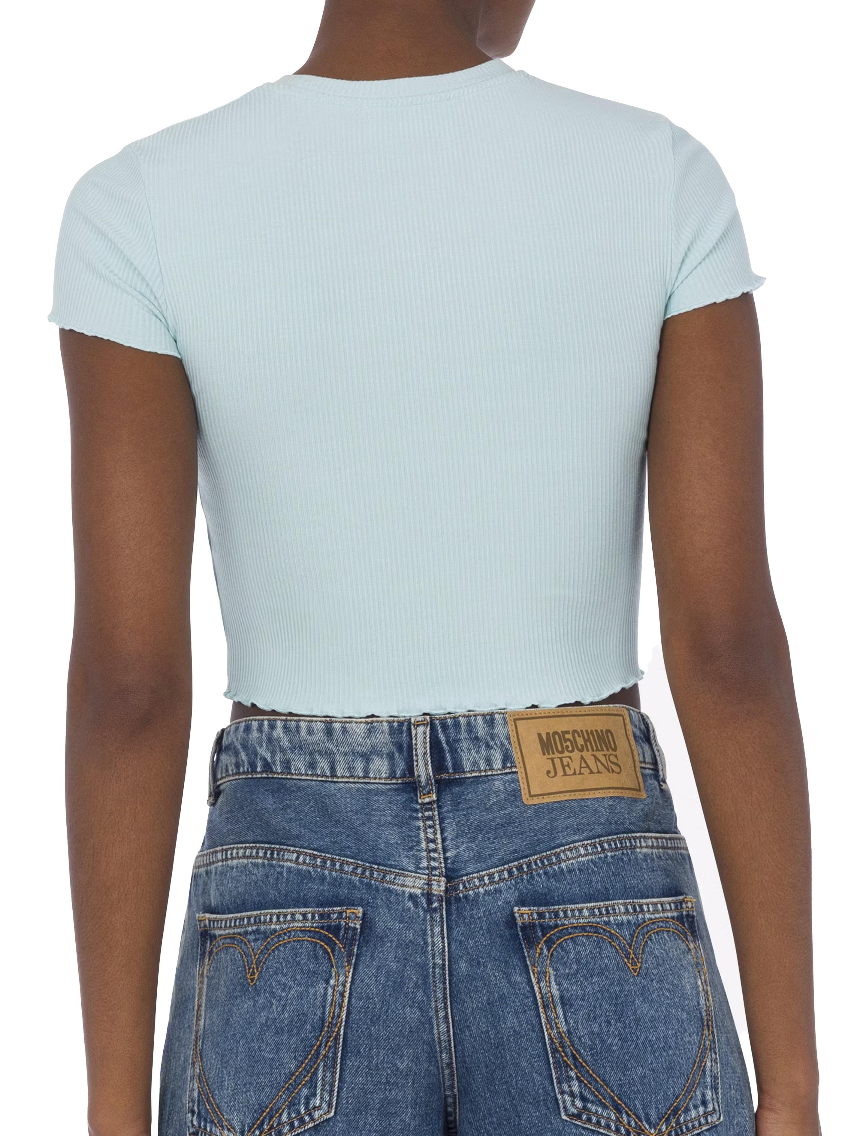 T-shirt crop a costine etichetta logo A12043759 0332 MOSCHINO JEANS 