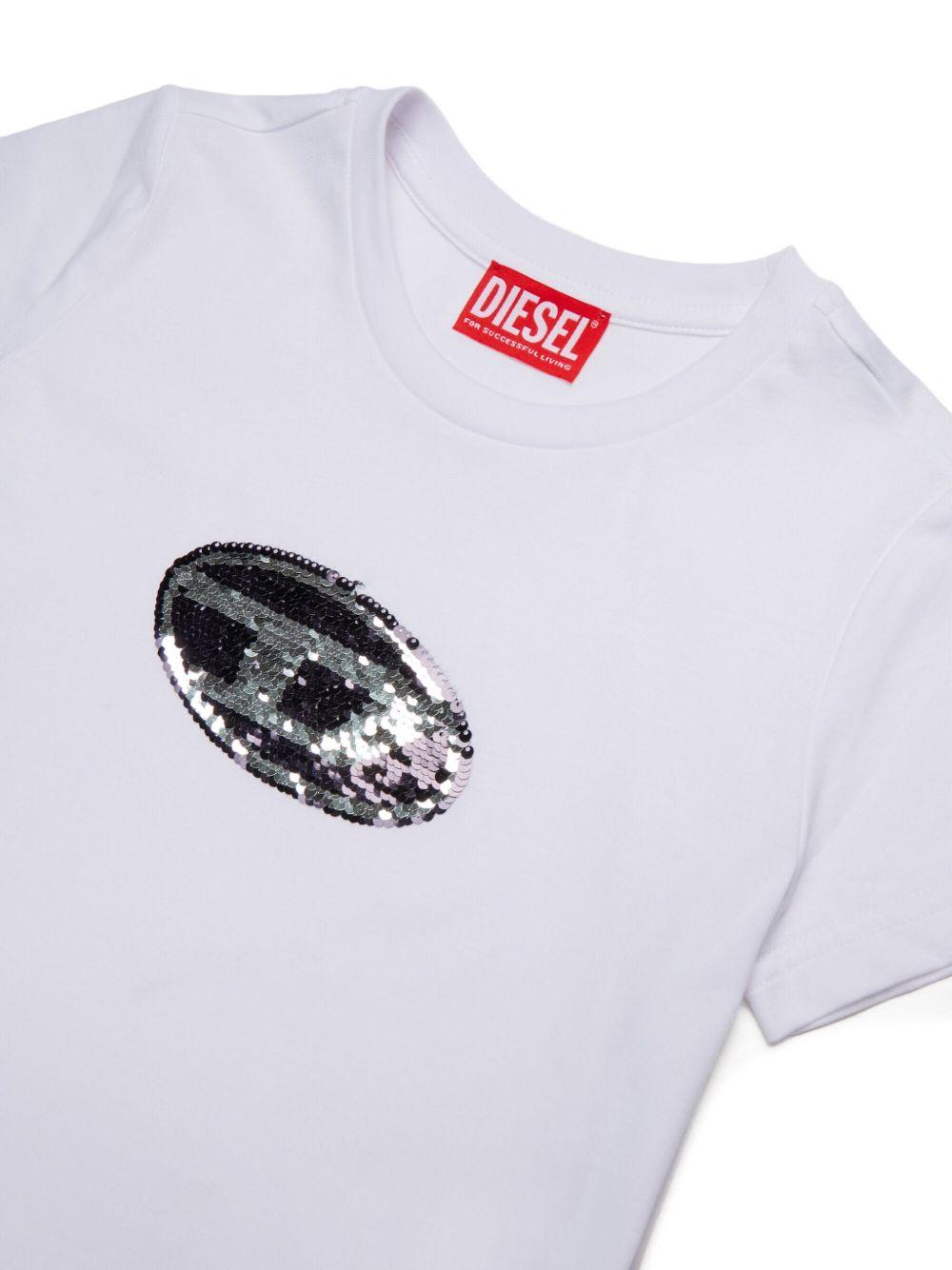 T-shirt Bianca con Paillettes J02371KYAUN K100 DIESEL KIDS 
