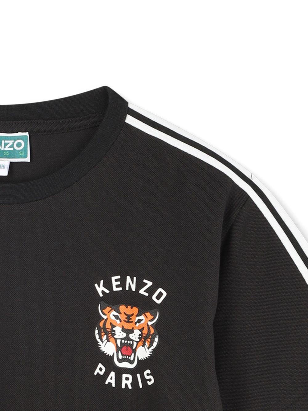 T-shirt nera a righe con motivo Tiger K61486 095 KENZO KIDS 