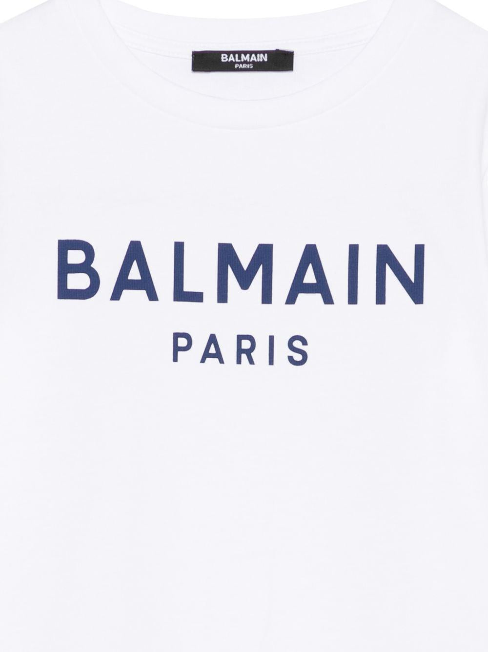 T-shirt in cotone con logo BY8R11Z3672 100BL BALMAIN KIDS 
