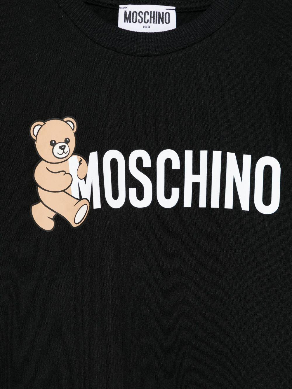 T-shirt Nera a Maniche Corte in Cotone HPM058LAA34 60100 MOSCHINO KIDS 