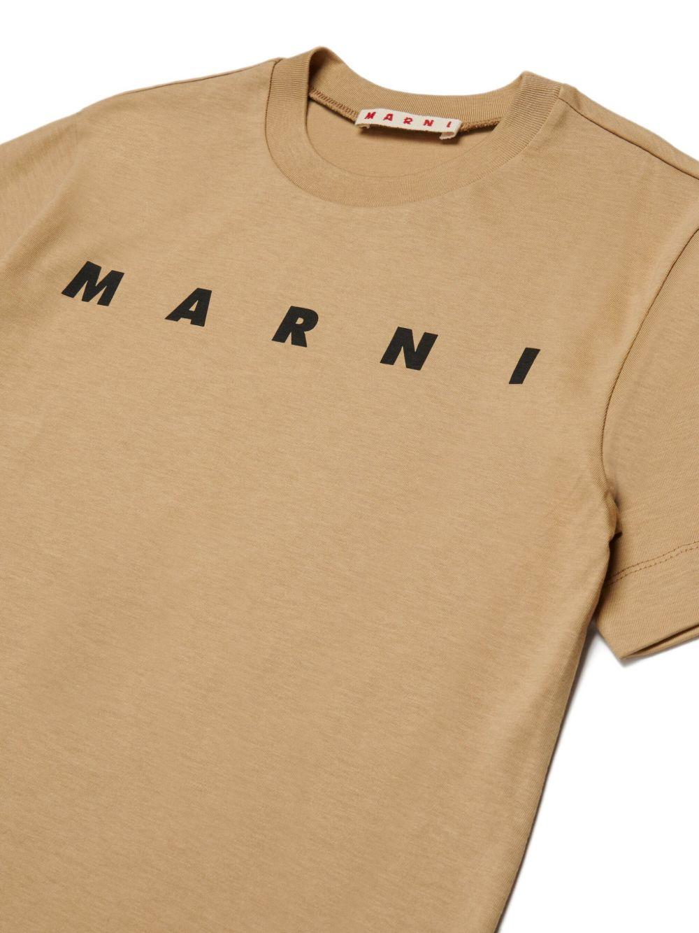T-shirt beige di cotone con stampa logo M002MVM00RF 0M715 MARNI KIDS 