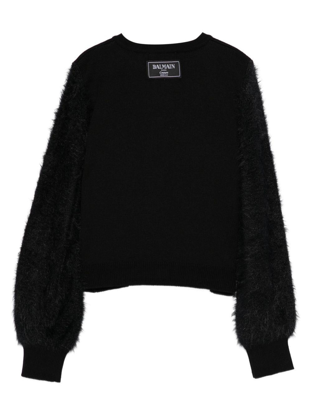 Cardigan Nero Crop con Bottoni Dorati BX9A70Z3297 930OR BALMAIN KIDS 
