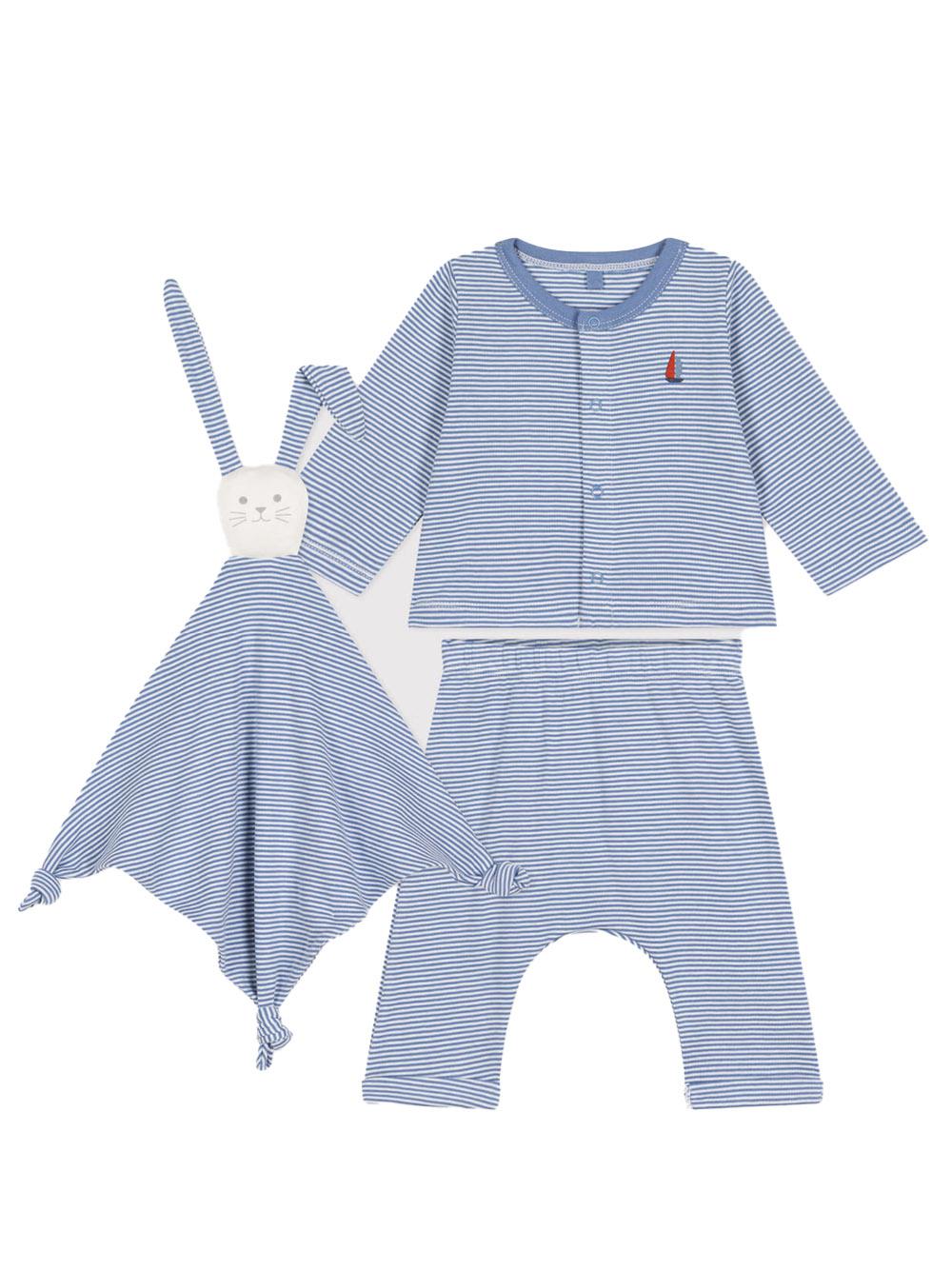 Set neonato a righe orizzontali blu (3pz) A0BO6 01 PETIT BATEAU KIDS 