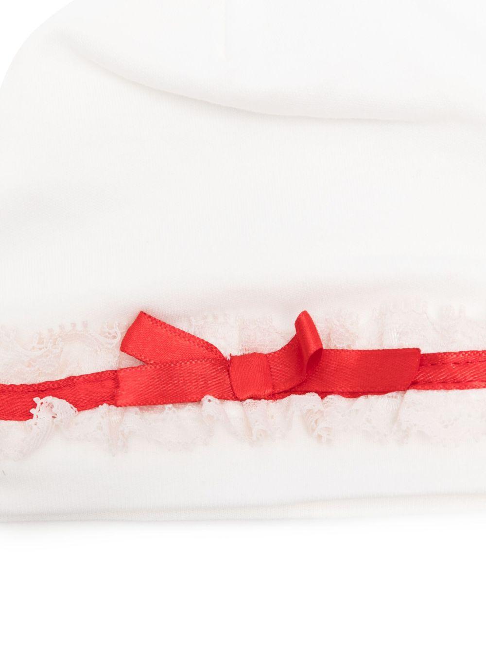 Berretto Bianco e Rosso con Nastro in Pizzo 35F008NP6000 0143 MONNALISA KIDS 