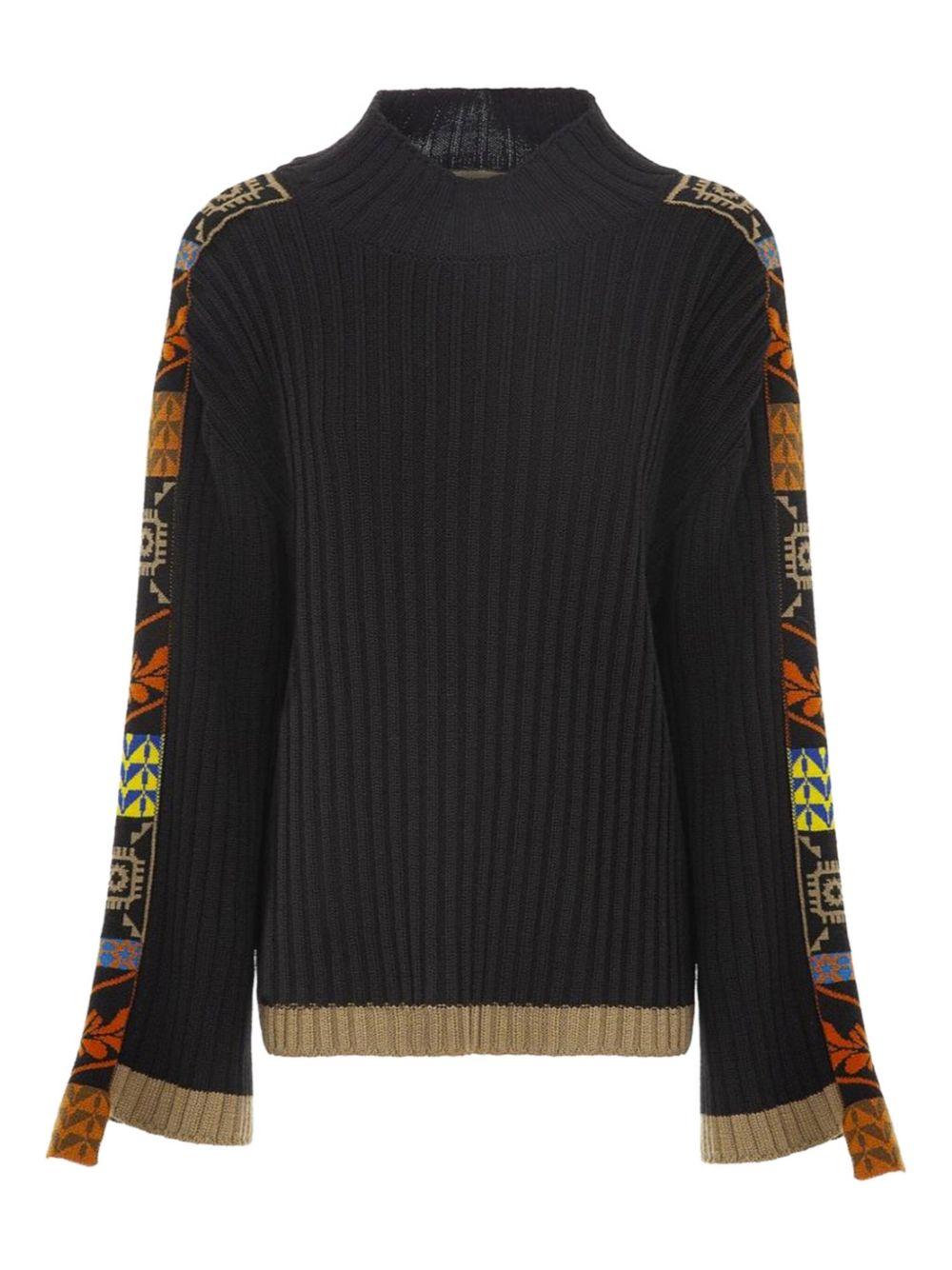 Maglione nero con bande fantasia etnica multicolor MGKD03094 V2 AKEP 