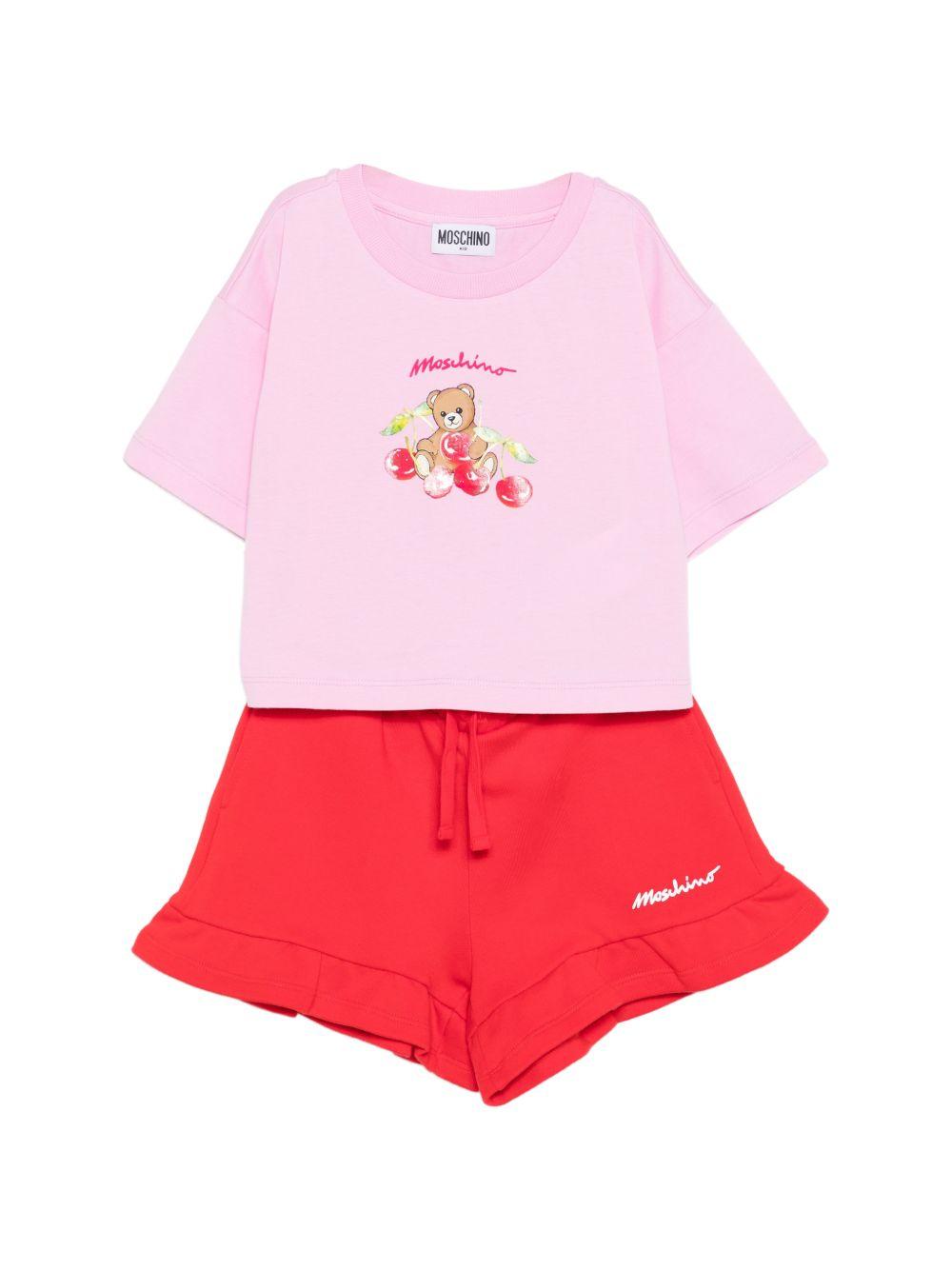 Completo t-shirt e shorts con orsetto HDG01NLCA52 83688 MOSCHINO KIDS 