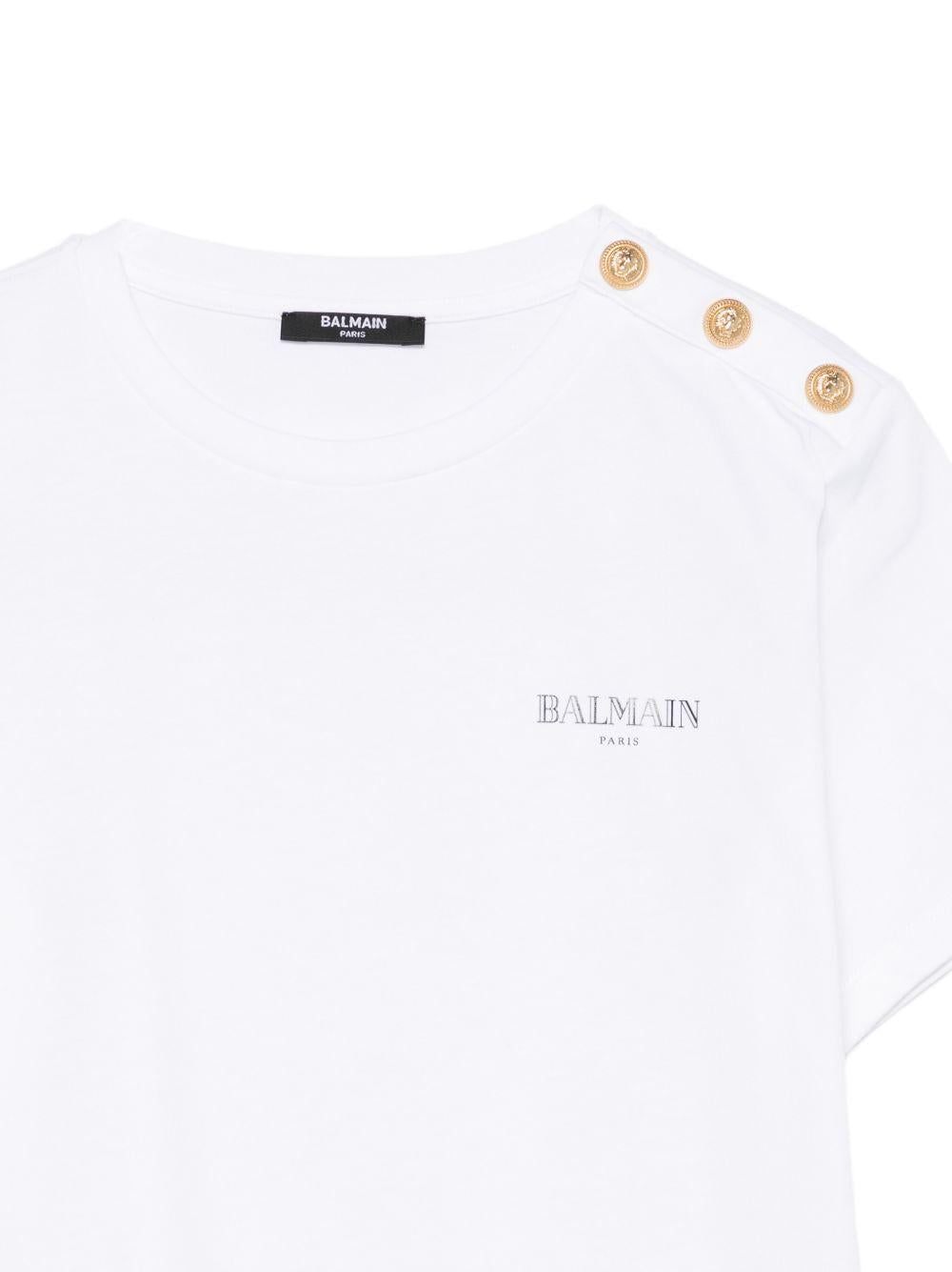 T-shirt con bottoni dorati sul collo BY8Q21Z3672 100NE BALMAIN KIDS 