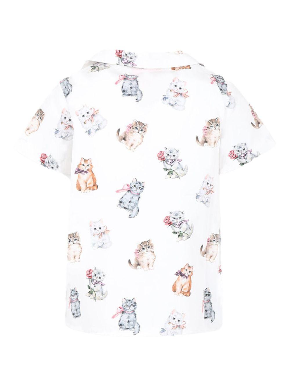 Camicia bianca con fantasia gatti all-over