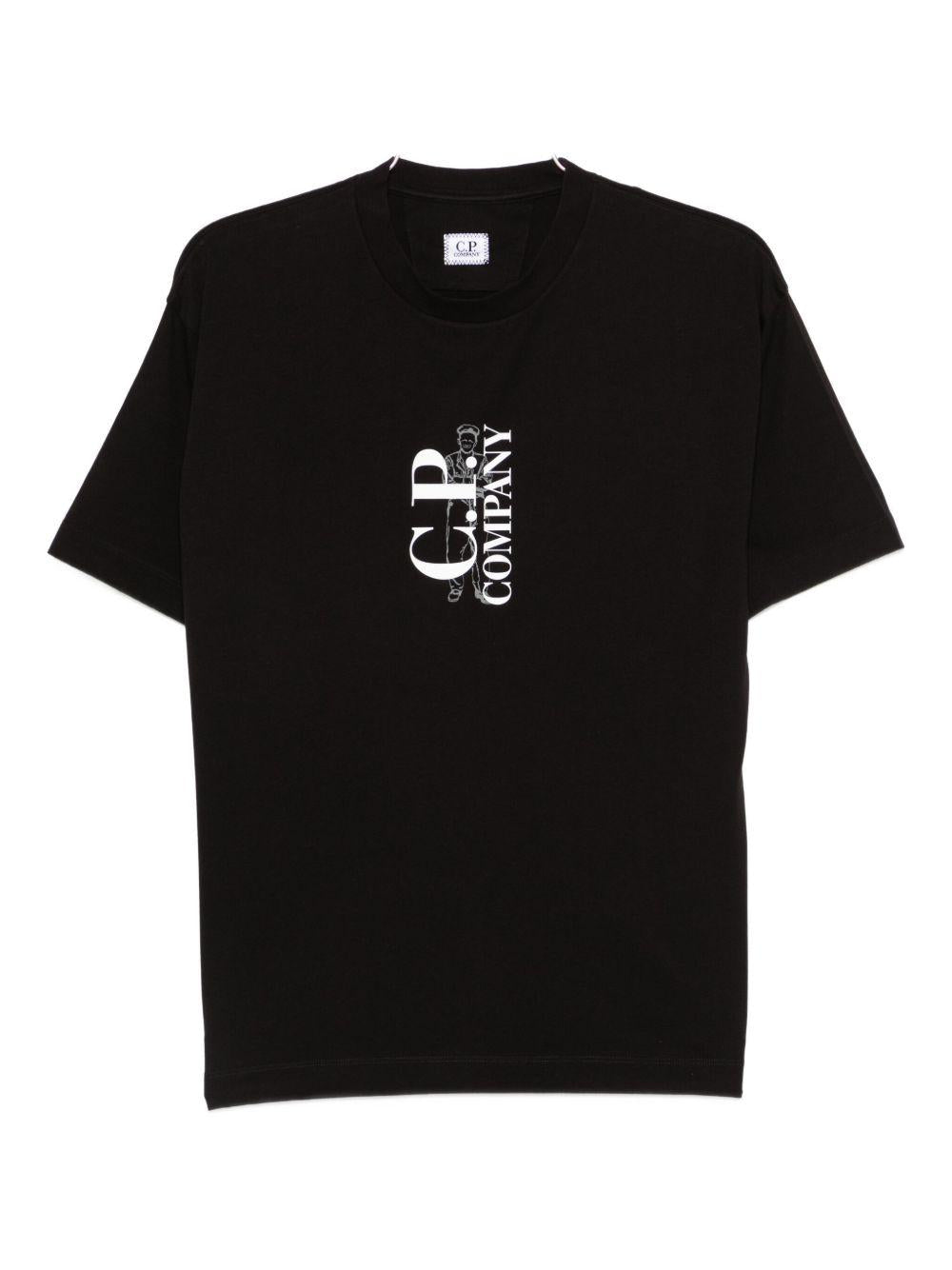 T-shirt Nera Girocollo con Logo Stampato 19CMTS092A005100W 999 CP COMPANY 
