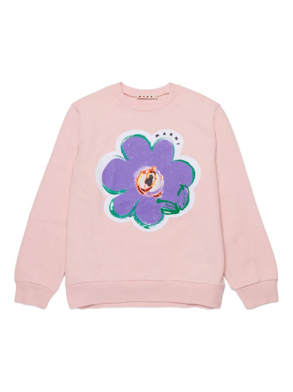 Felpa in cotone con fiore applicato M01814M00V1 0M351 MARNI KIDS 