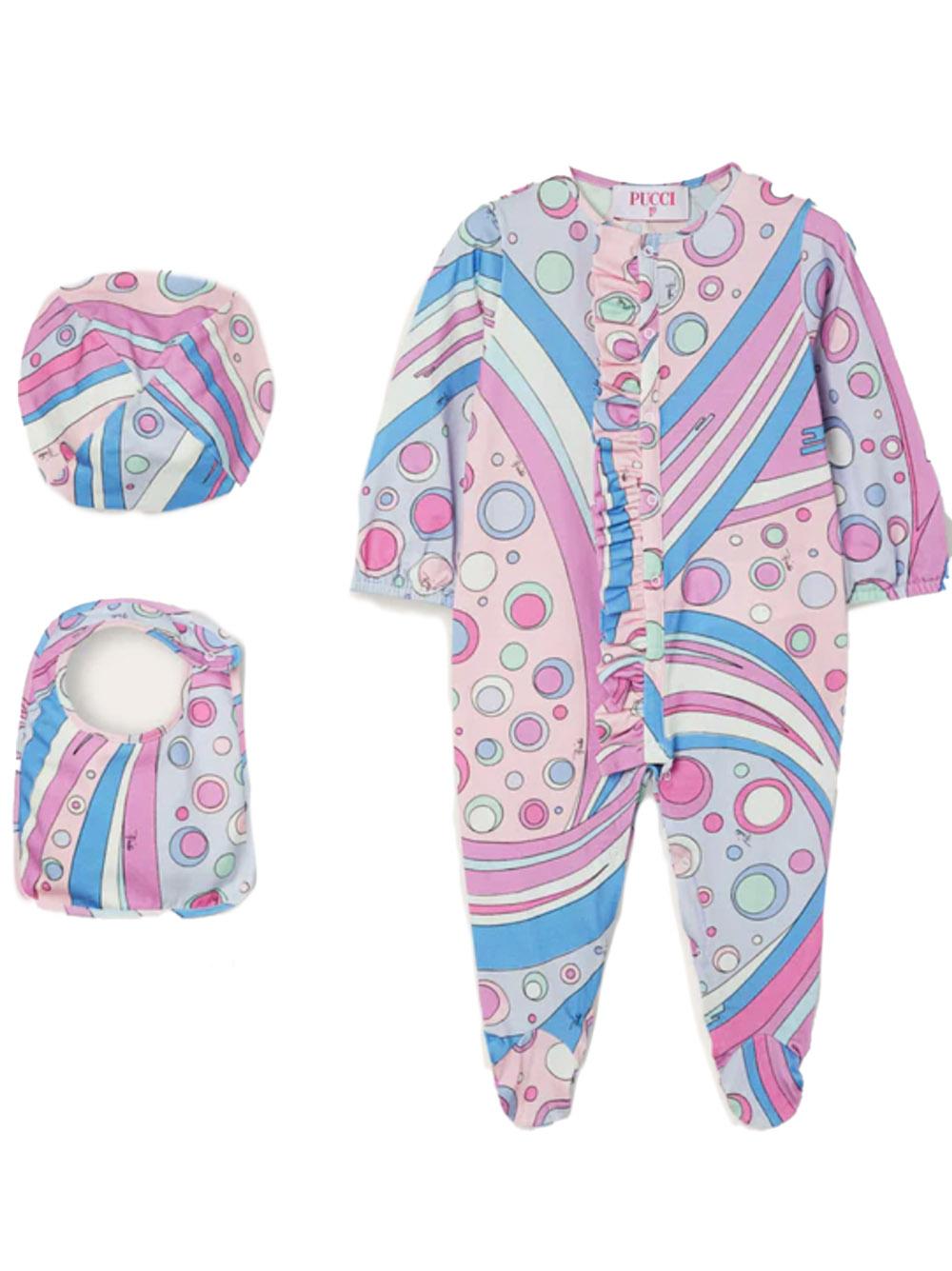 Completo neonato stampa fontane all-over rosa  (3pz)