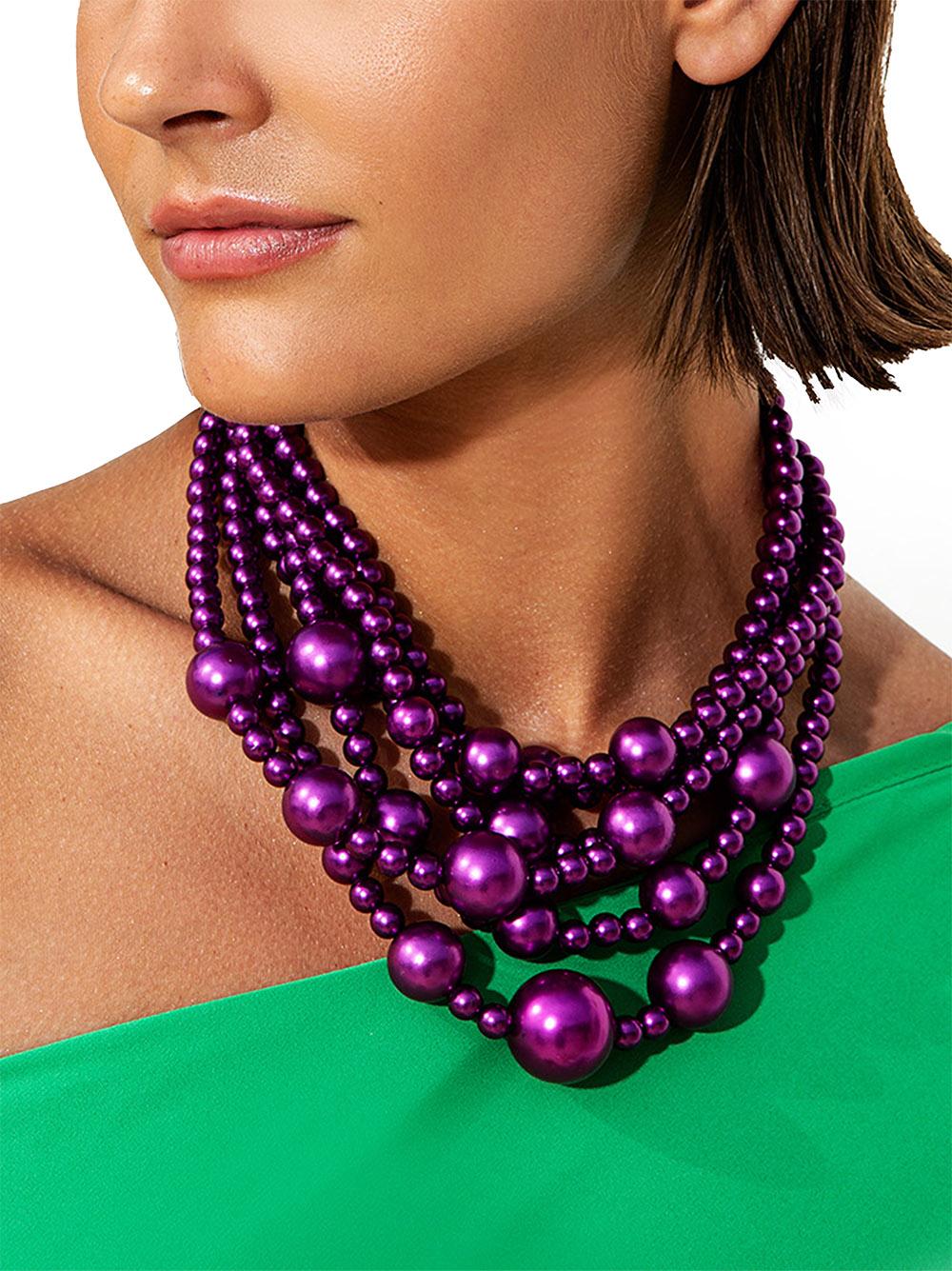 Collana di perle viola <BR/> T4295 PURPLE TWINS 