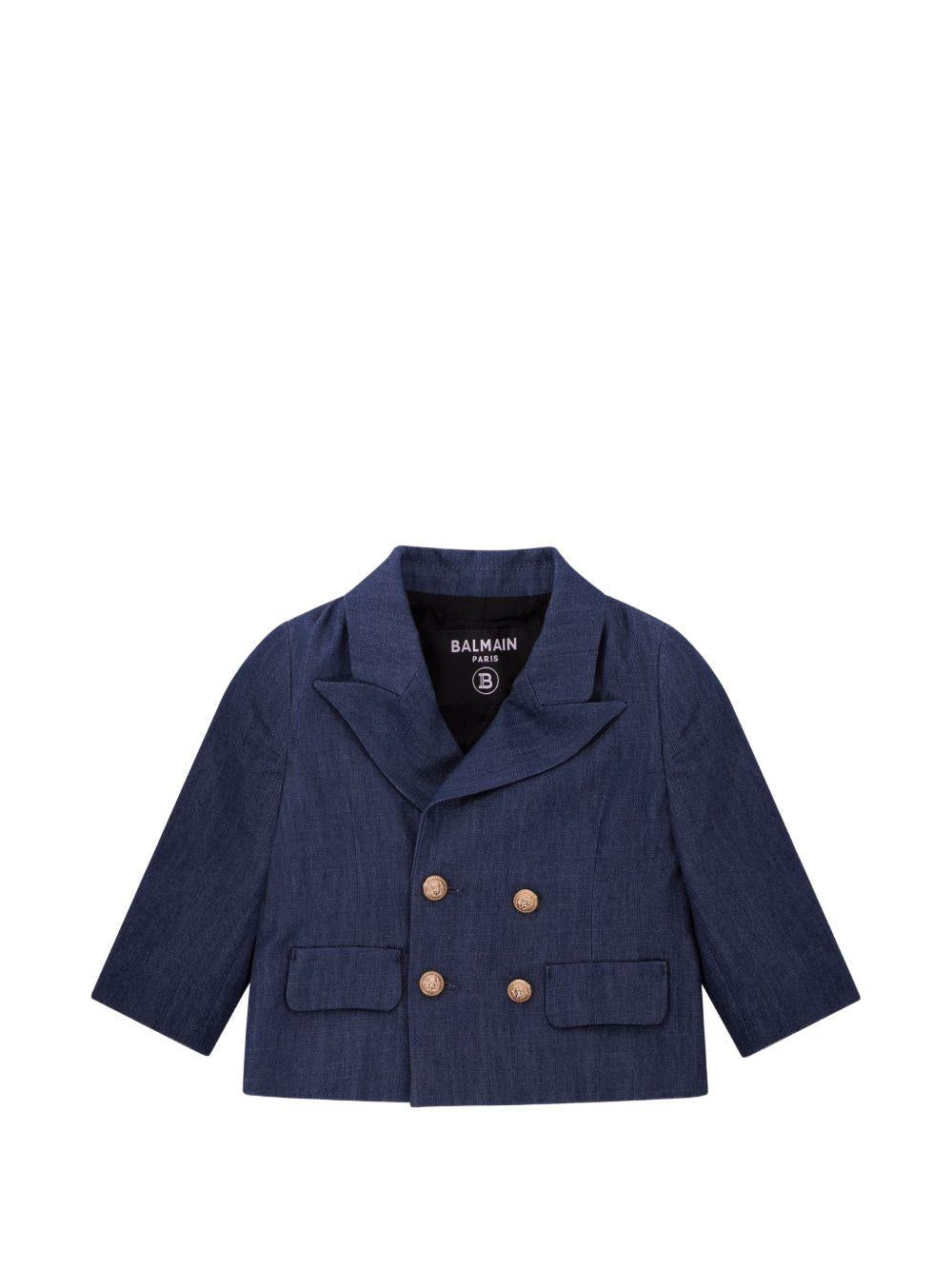 Blazer doppiopetto con bottoni dorati BY2514P0588 625OR BALMAIN KIDS 