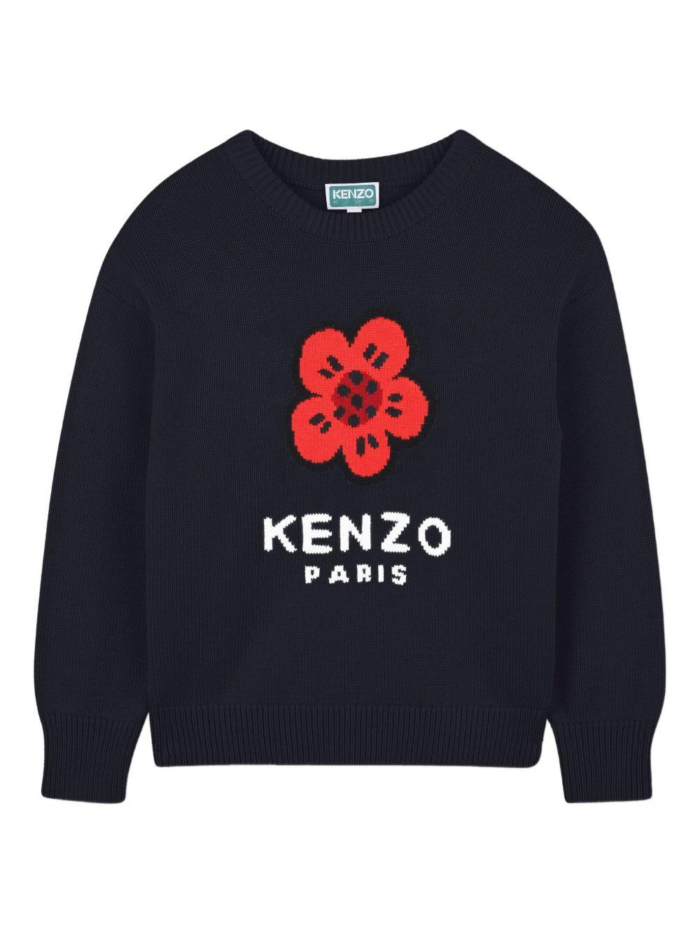 Maglione Jacquard con Motivo Boke Flower e Logo a Contrasto K61334 845 KENZO KIDS 