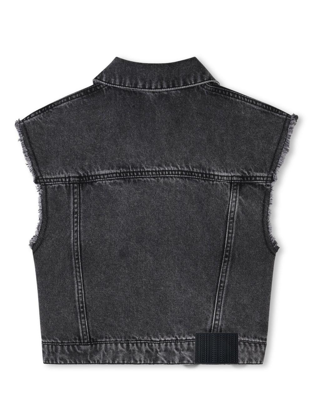 Gilet denim nero con strass fiori