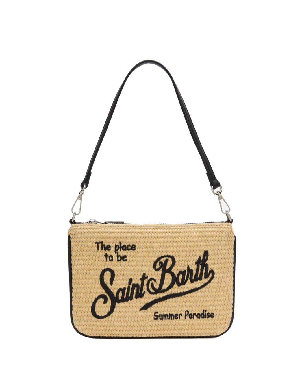Parisienne Mini pouch effetto paglia e logo nero