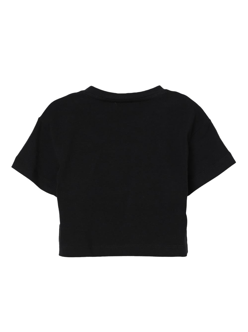 T-shirt nera ricamo logo monogram tono su tono neonata