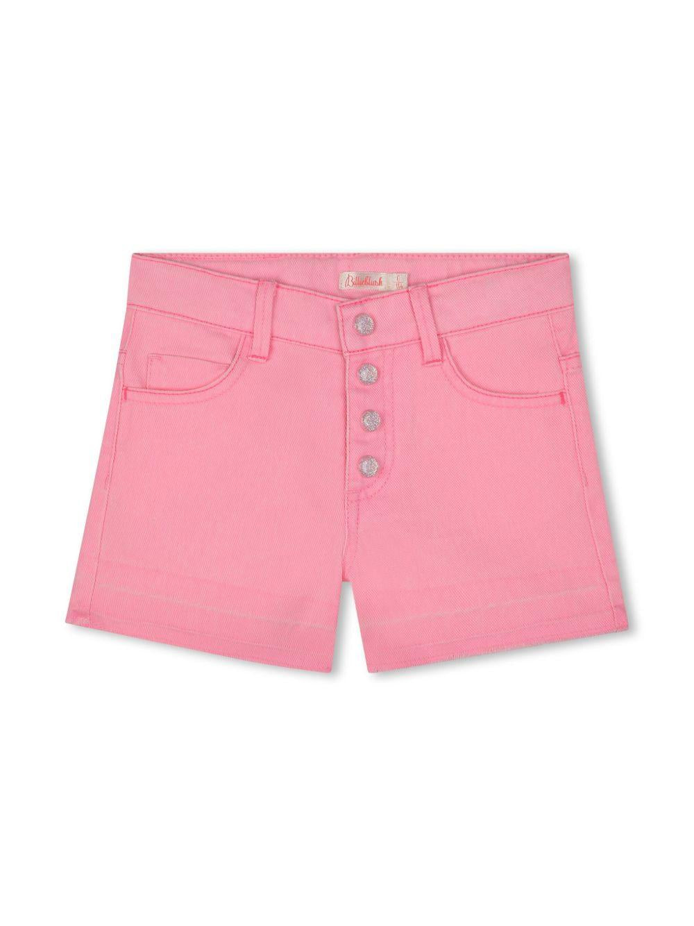 Short denim rosa con tasca in paillettes