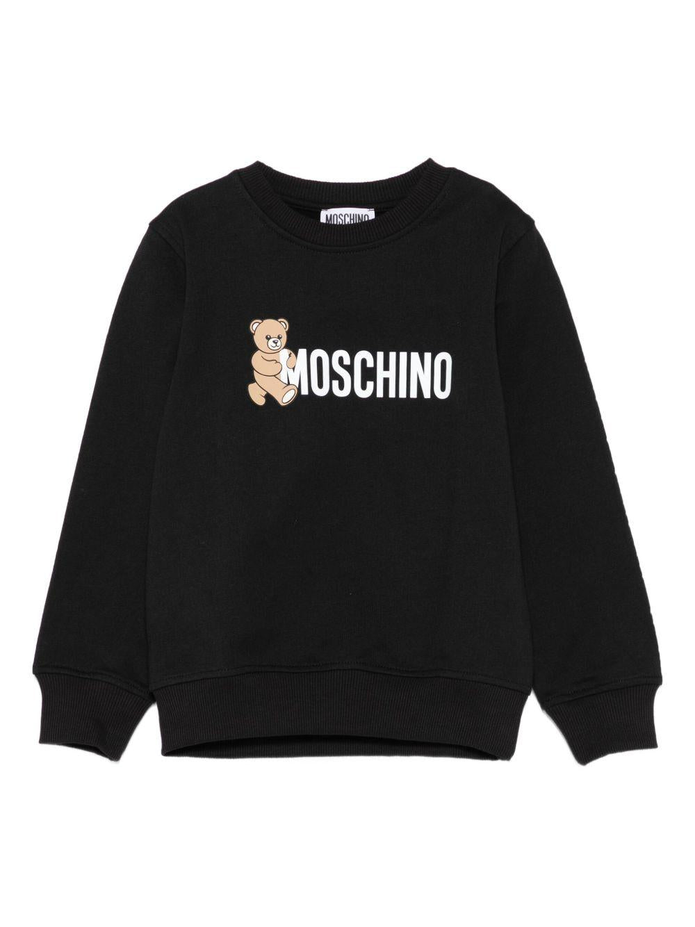 Felpa Nera Maniche Lunghe con Logo HPF08VLCA83 60100 MOSCHINO KIDS 