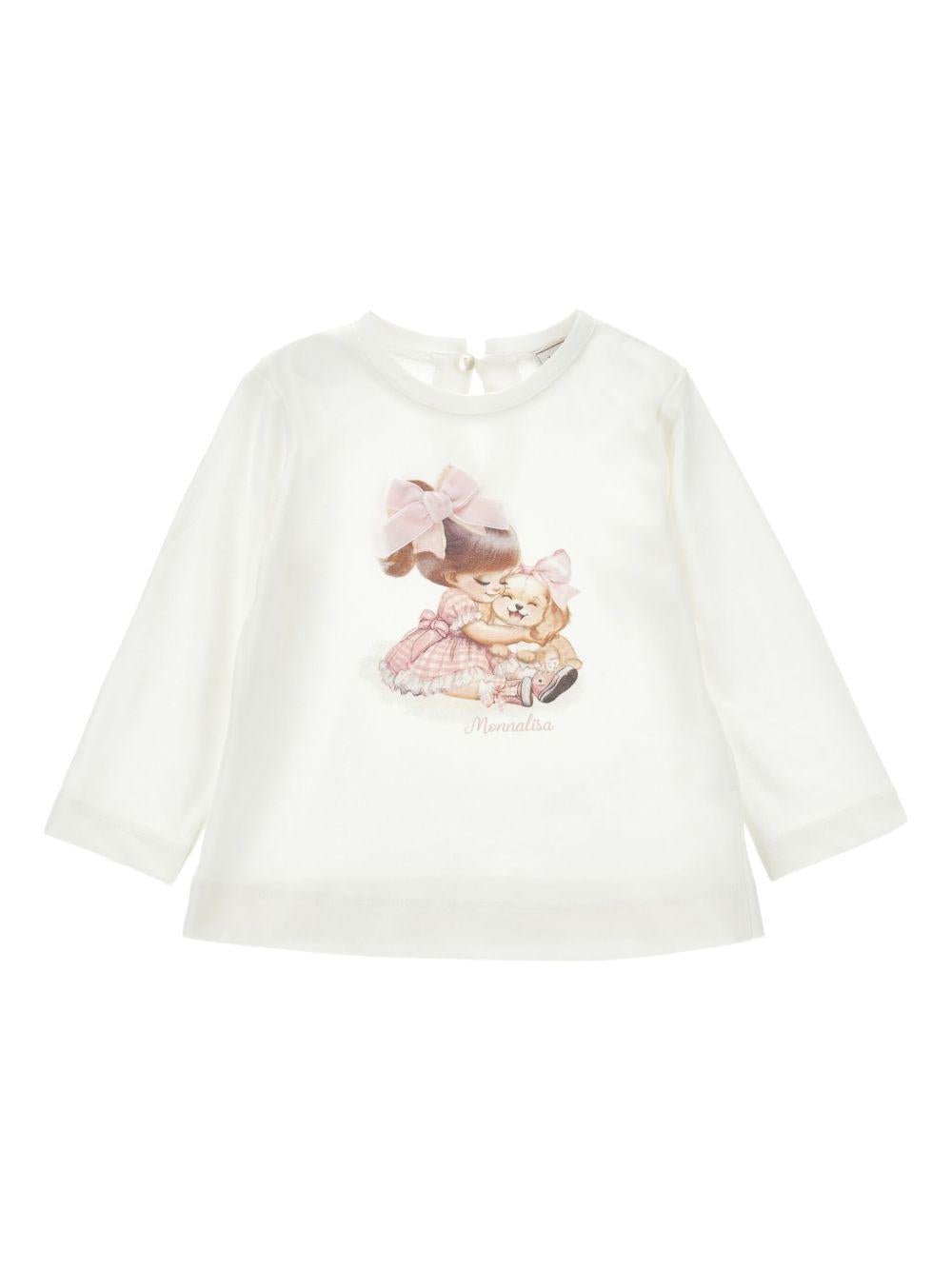 T-shirt Bianca Maniche Lunghe con Stampa Frontale 39F6026005 0001 MONNALISA KIDS 